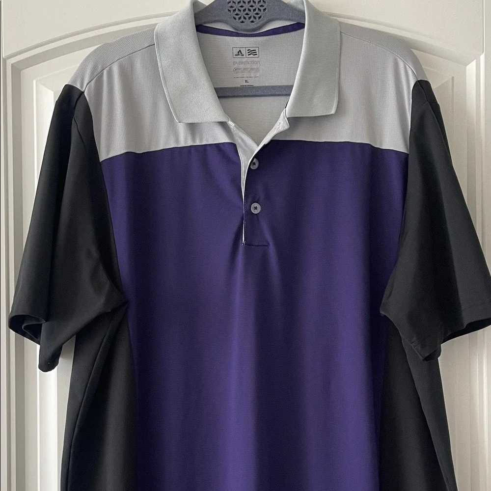 Adidas Pure Motion Men's Purple Black and Gray Polo‎ Shirt XL